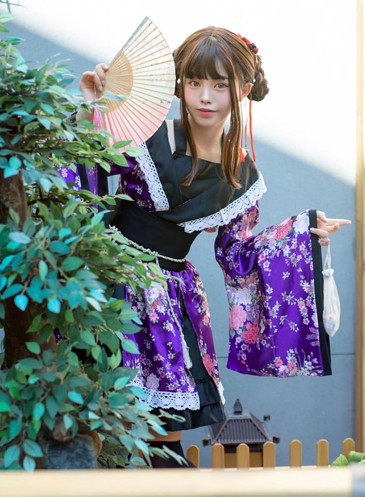 Amazon.co.jp: [FUIDOO] ミニ 着物 アイドル風 花柄 着物ドレス 7色